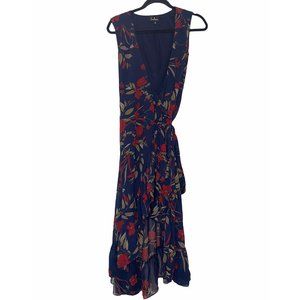 LULU'S Floral Midi Ruffle Wrap Sleeveless Dress